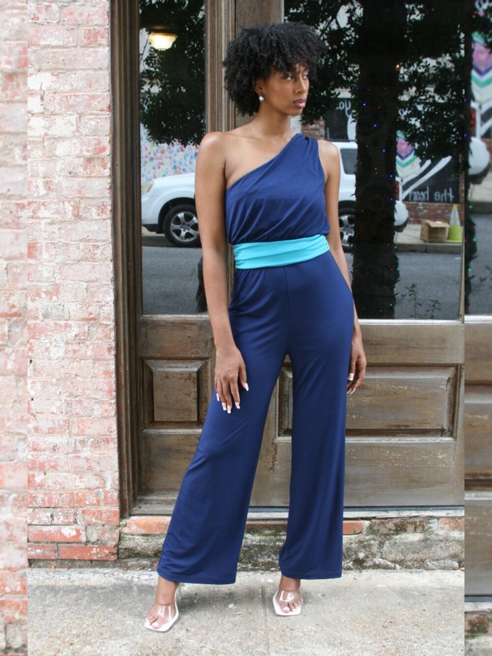 MEDIUM Blue One Shoulder Jumpsuit